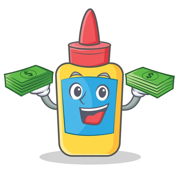 With money glue bottle character cartoon — Stock Vector