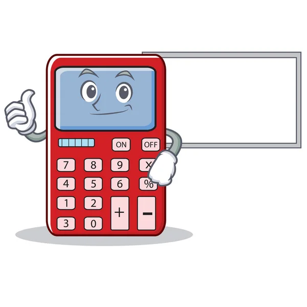 Jempol ke atas dengan papan lucu kalkulator karakter kartun - Stok Vektor
