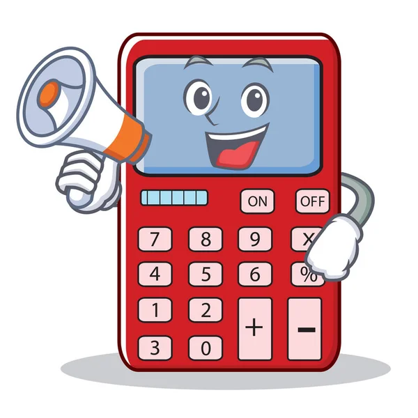 Com megafone bonito desenho animado personagem calculadora —  Vetores de Stock