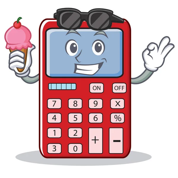 Com sorvete bonito desenho animado personagem calculadora — Vetor de Stock