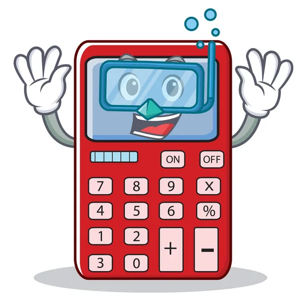 Buceo lindo calculadora personaje de dibujos animados — Vector de stock