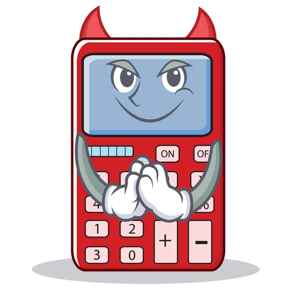 Diabo bonito calculadora personagem cartoon — Vetor de Stock