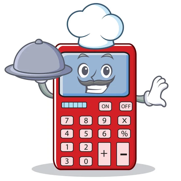 Chef com comida bonito desenho animado personagem calculadora — Vetor de Stock