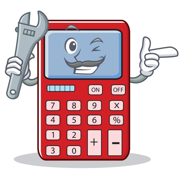 Mecânico bonito desenho animado personagem calculadora — Vetor de Stock