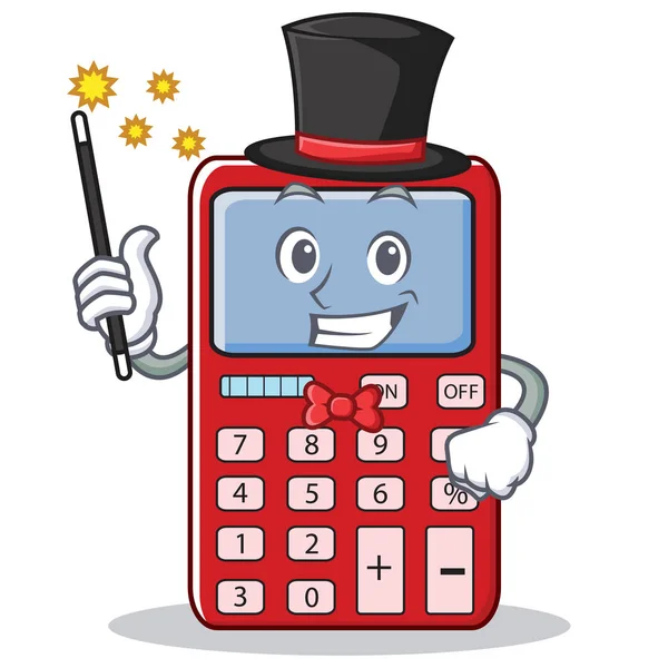 Magician bonito desenho animado personagem calculadora — Vetor de Stock