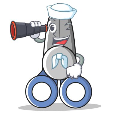 Denizci dürbün makas karakter karikatür tarzı ile