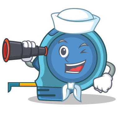 Denizci dürbün mezura karakter karikatür ile