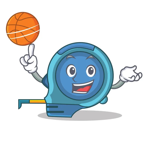 Con pallacanestro metro personaggio cartone animato — Vettoriale Stock