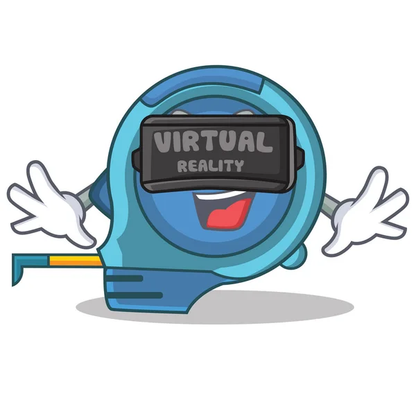 Com realidade virtual fita métrica personagem cartoon — Vetor de Stock