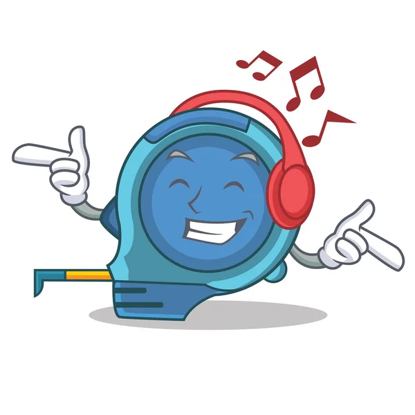Listening music tape measure character cartoon — Stock Vector