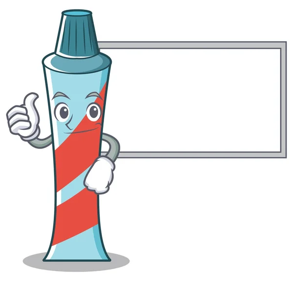 Pouce vers le haut avec le style de dessin animé de personnage de dentifrice de conseil — Image vectorielle