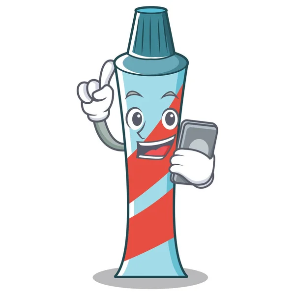 Avec le style de dessin animé personnage dentifrice téléphone — Image vectorielle