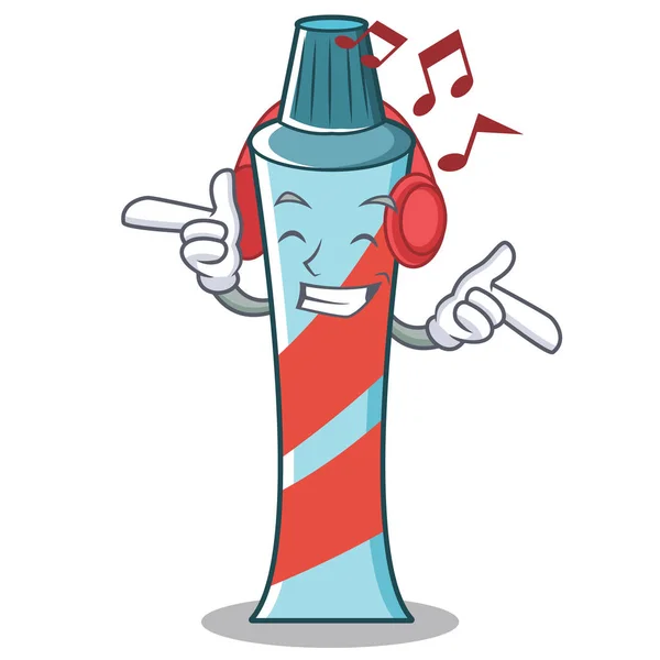 Écouter de la musique dentifrice personnage dessin animé style — Image vectorielle