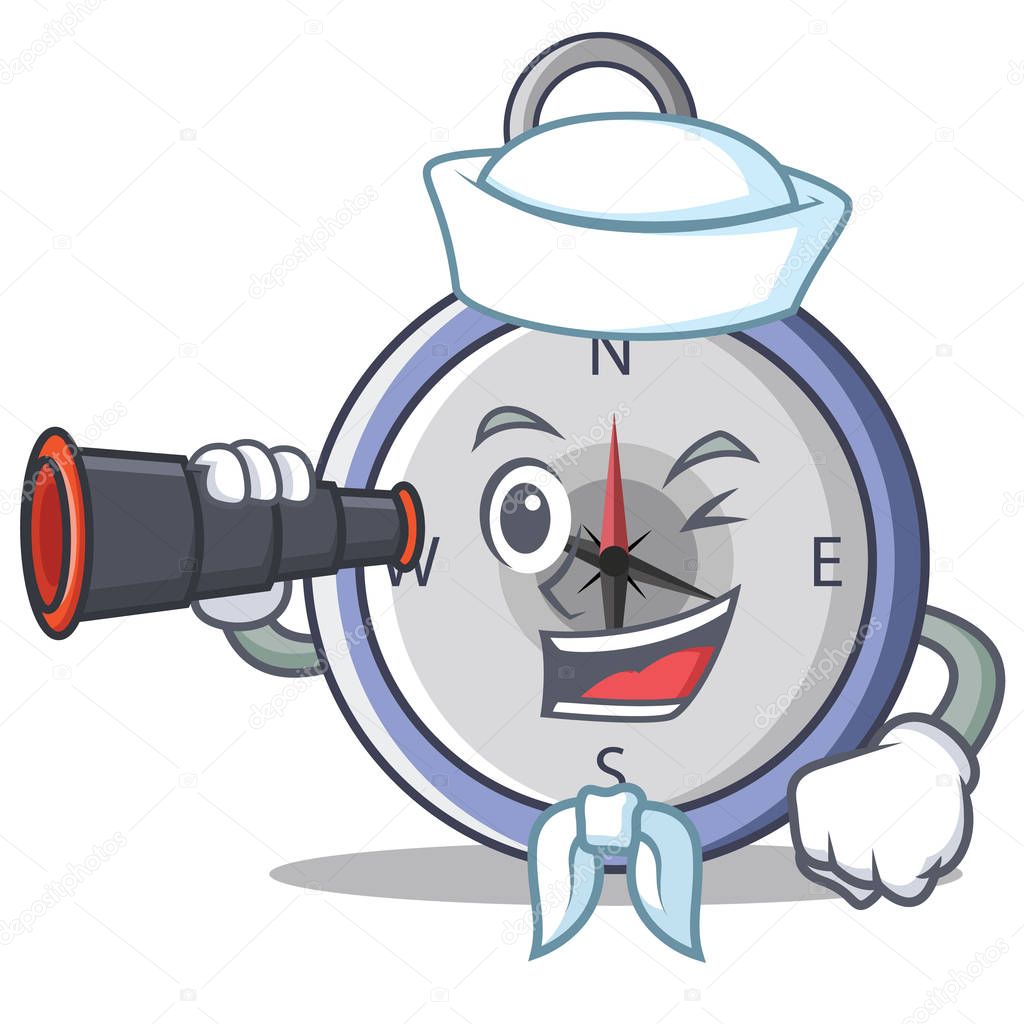 Sailor with binocular compass character cartoon style vector illustration