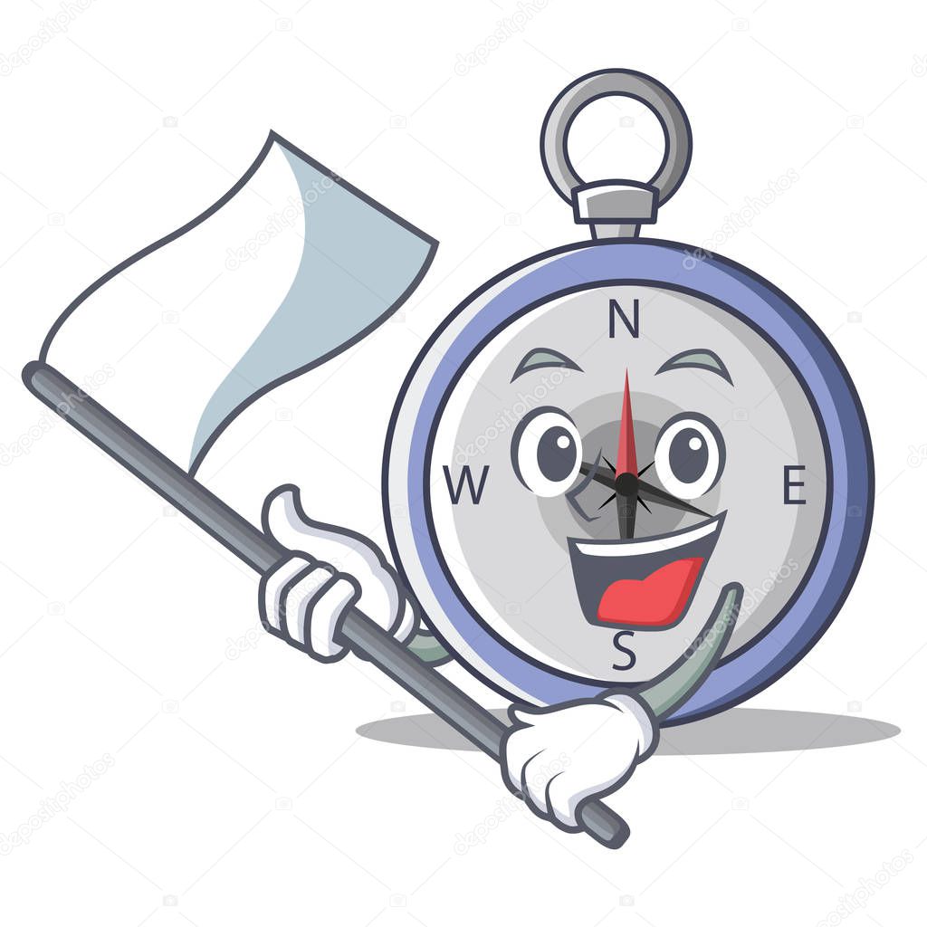 With flag compass character cartoon style vector illustration
