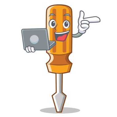 Dizüstü tornavida karakter karikatür tarzı ile