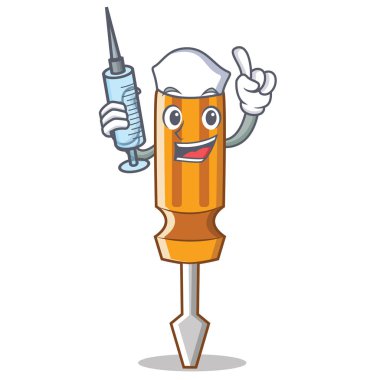 Hemşire tornavida karakter karikatür tarzı