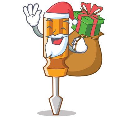 Noel Baba hediye tornavida karakter karikatür tarzı ile