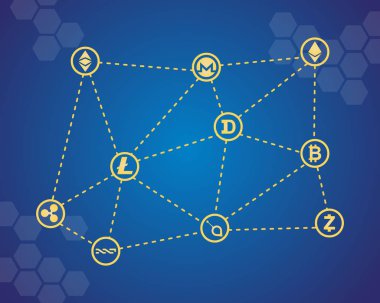 Blockchain kelime simgeler vektör çizim ile