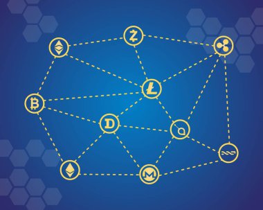 Blockchain kelime simgeler vektör çizim ile