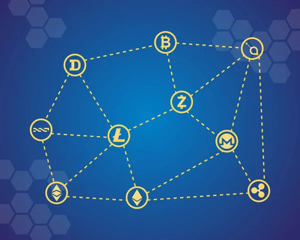 Blockchain mot avec icônes illustration vectorielle — Image vectorielle