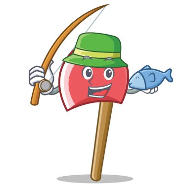 Balık tutma balta karakter karikatür tarzı