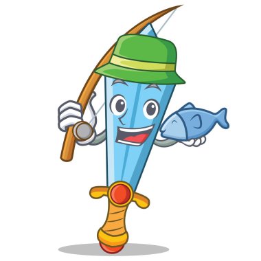 Kılıç karakter karikatür tarzı Balık tutma