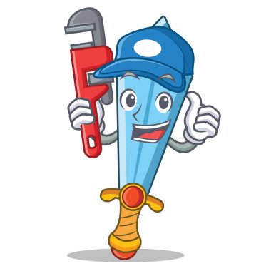 Tesisatçı kılıç karakter karikatür tarzı