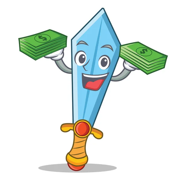 Com dinheiro espada personagem desenho animado estilo — Vetor de Stock