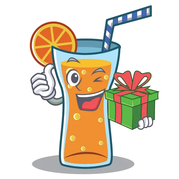Mit Geschenk-Cocktail Charakter Cartoon-Stil — Stockvektor