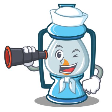 Denizci dürbün fener karakter karikatür tarzı ile