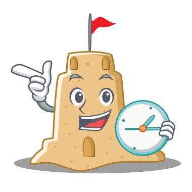 Saat sandcastle karakter karikatür tarzı ile