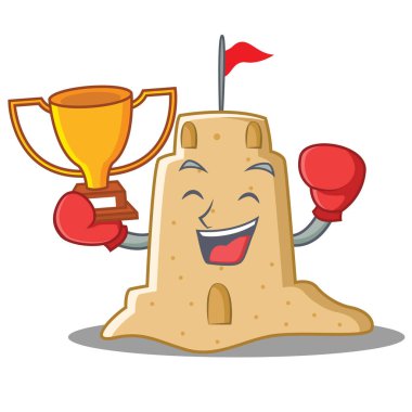 Boks şampiyonu sandcastle karakter karikatür tarzı