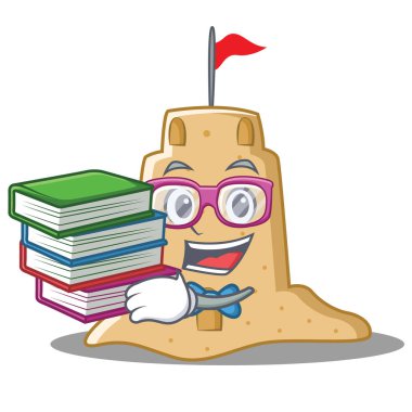 Öğrenci kitap sandcastle karakter karikatür tarzı ile