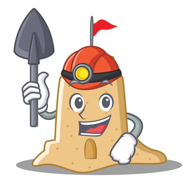 Minero personaje de castillo de arena estilo de dibujos animados — Vector de stock