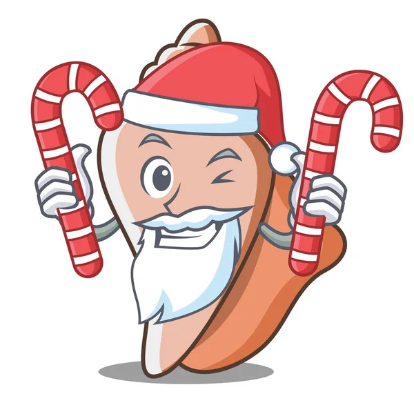 Santa con caramelo lindo personaje de concha de dibujos animados — Vector de stock