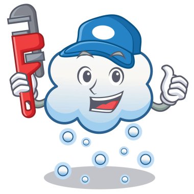 Tesisatçı kar bulut karakter karikatür