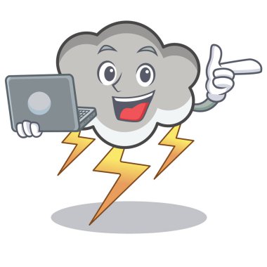 Dizüstü gök gürültüsü bulut karakter karikatür ile