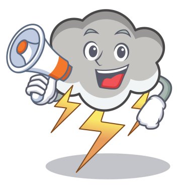 Megafon gök gürültüsü bulut karakter karikatür ile