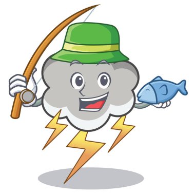 Gök gürültüsü bulut karakter karikatür Balık tutma