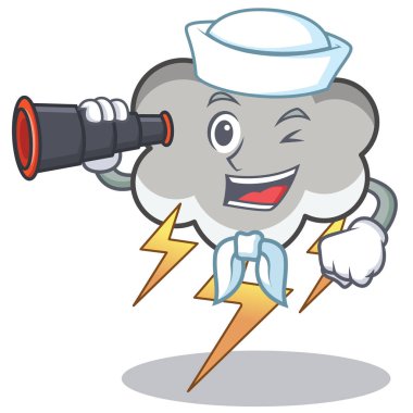 Denizci dürbün gök gürültüsü bulut karakter karikatür ile