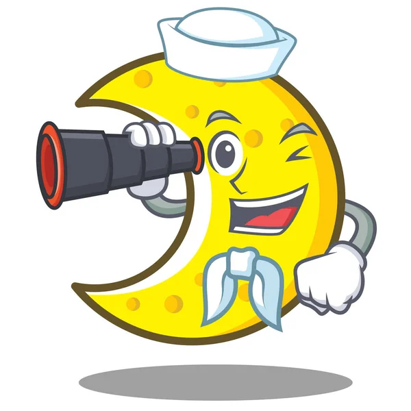 Marinaio con binocolo mezzaluna personaggio cartone animato — Vettoriale Stock