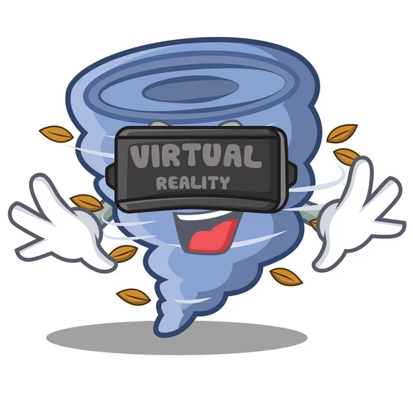 Con realidad virtual tornado carácter estilo de dibujos animados — Vector de stock