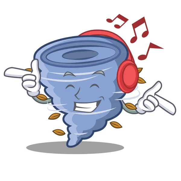 Luisteren muziek tornado tekenstijl cartoon — Stockvector