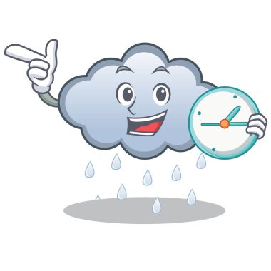 Saat yağmur bulutu karakter karikatür ile