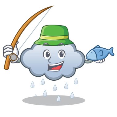 Yağmur bulutu karakter karikatür Balık tutma