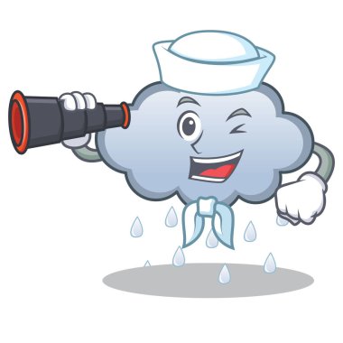 Denizci dürbün yağmur bulutu karakter karikatür ile
