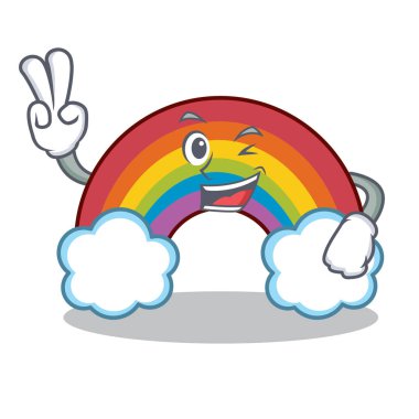 İki parmak renkli gökkuşağı karakter karikatür