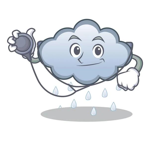 Doctor lluvia nube carácter dibujos animados — Vector de stock