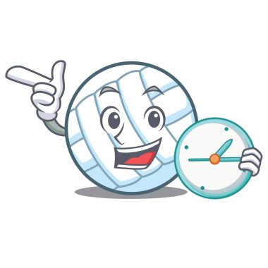 Saat voleybolu top karakter karikatür ile